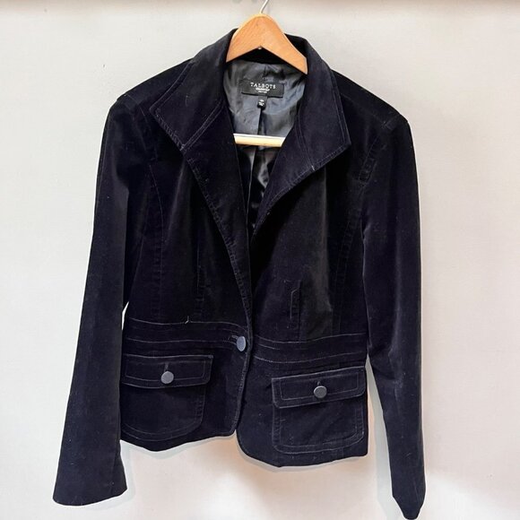 Talbots‎ Black Velvet Academia Blazer Jacket- Size 12P - Picture 1 of 8